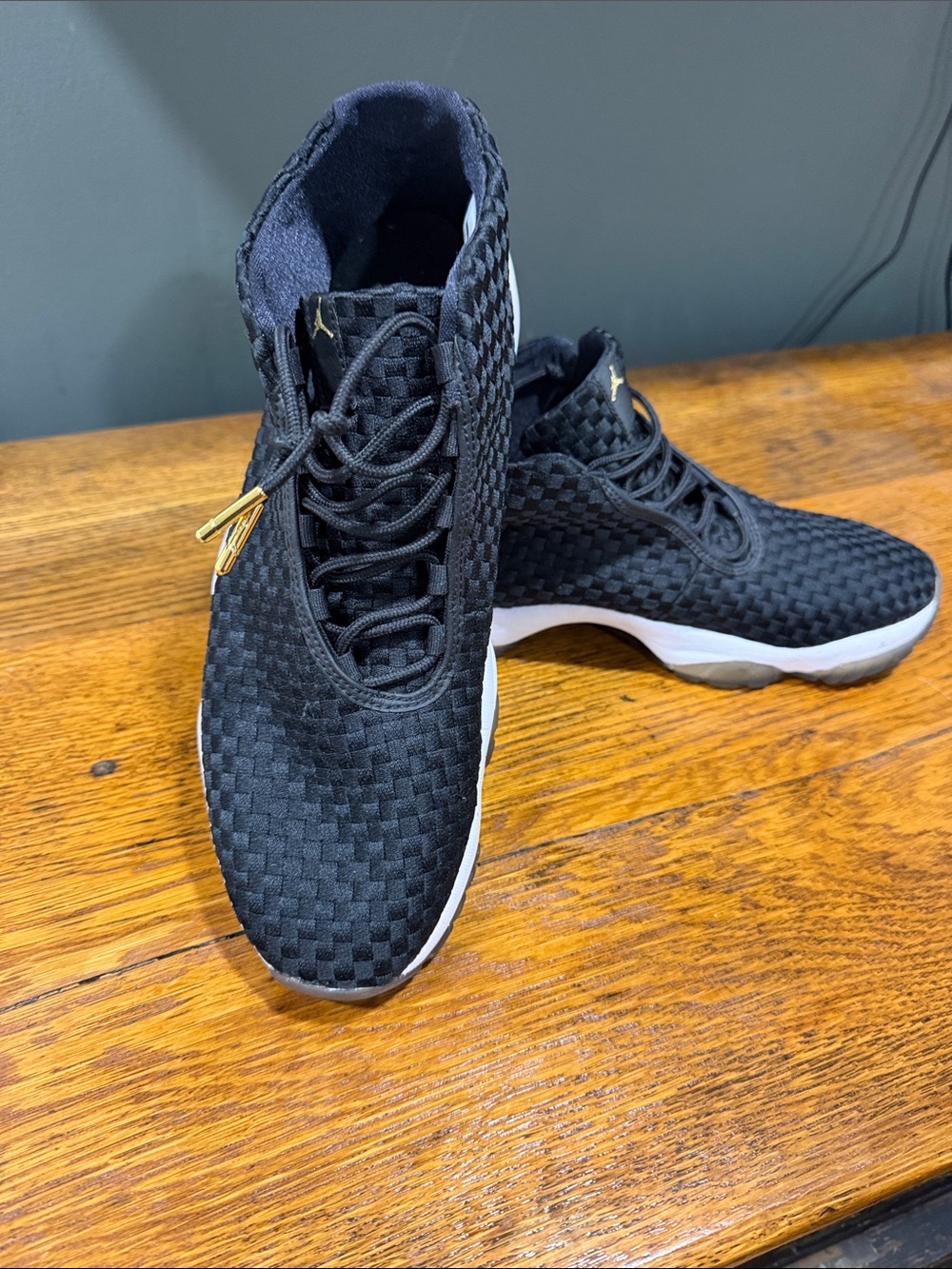 Men's Air Jordan Future Black Woven High-Top Shoes - Gold Accent